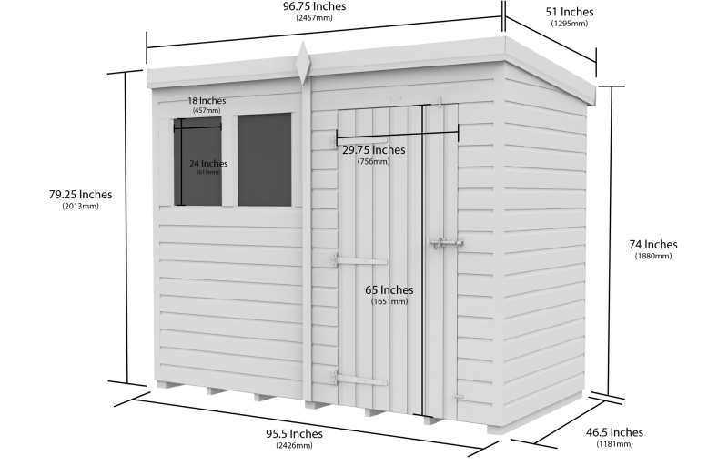 Flat Packed Pent Shed 8x4 - Willow Woodhouse