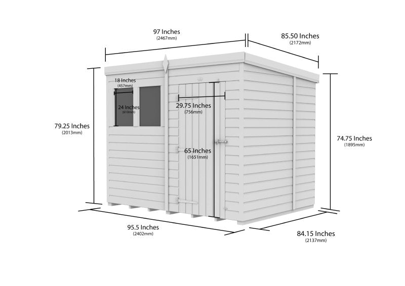 Flat Packed Pent Shed 8x7 - Willow Woodhouse