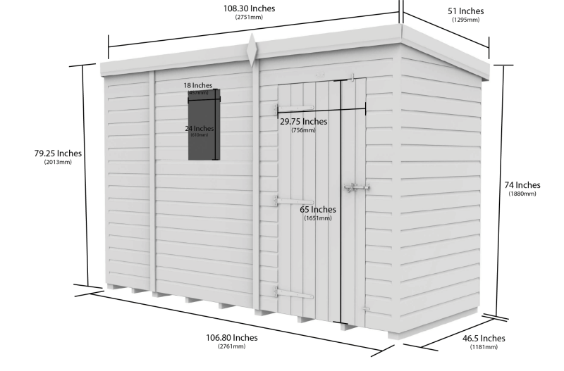 Flat Packed Pent Shed 9x4 - Willow Woodhouse