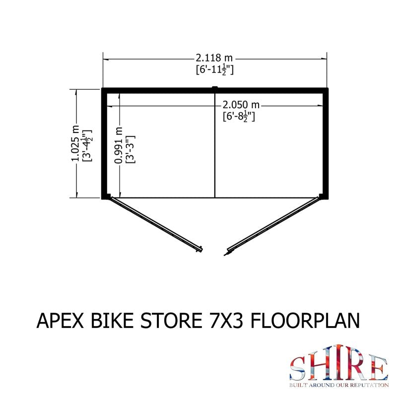 Shire Apex Bike Store Shiplap with Floor 7x3 - Willow Woodhouse