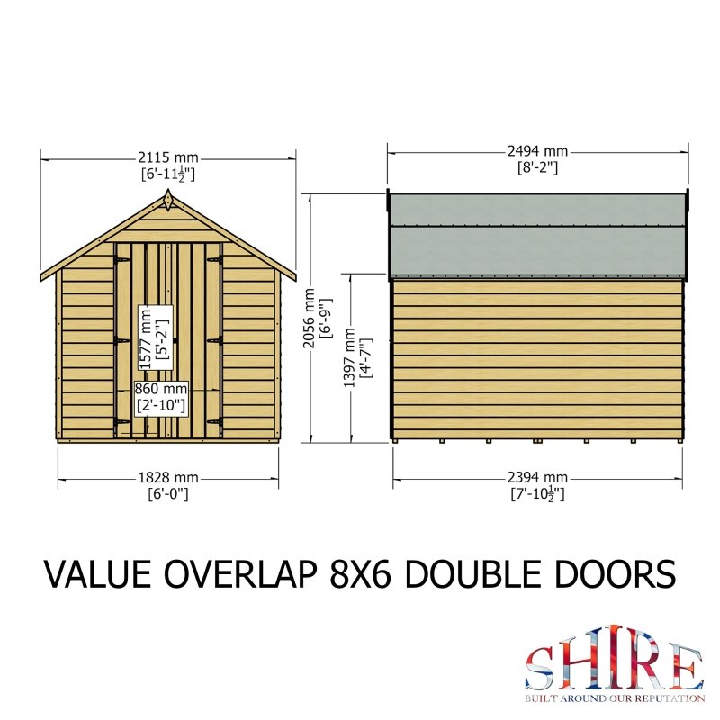 Shire DT Overlap Double Door Value Shed 8x6 - Willow Woodhouse