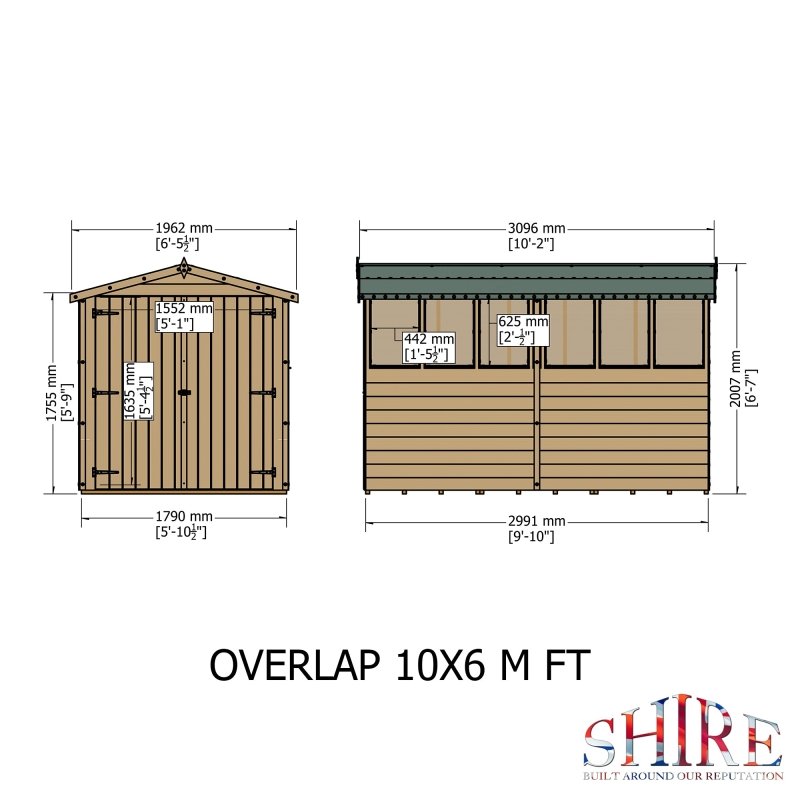 Shire DT Overlap Double Doors Shed 10x6 - Willow Woodhouse