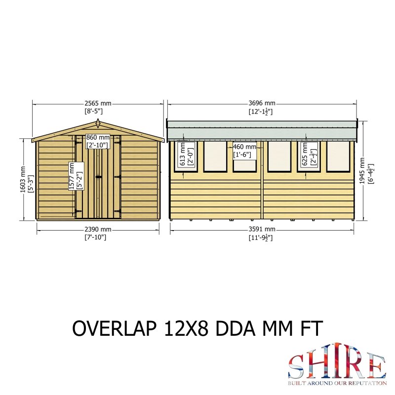 Shire DT Overlap Double Doors Shed 12x8 - Willow Woodhouse