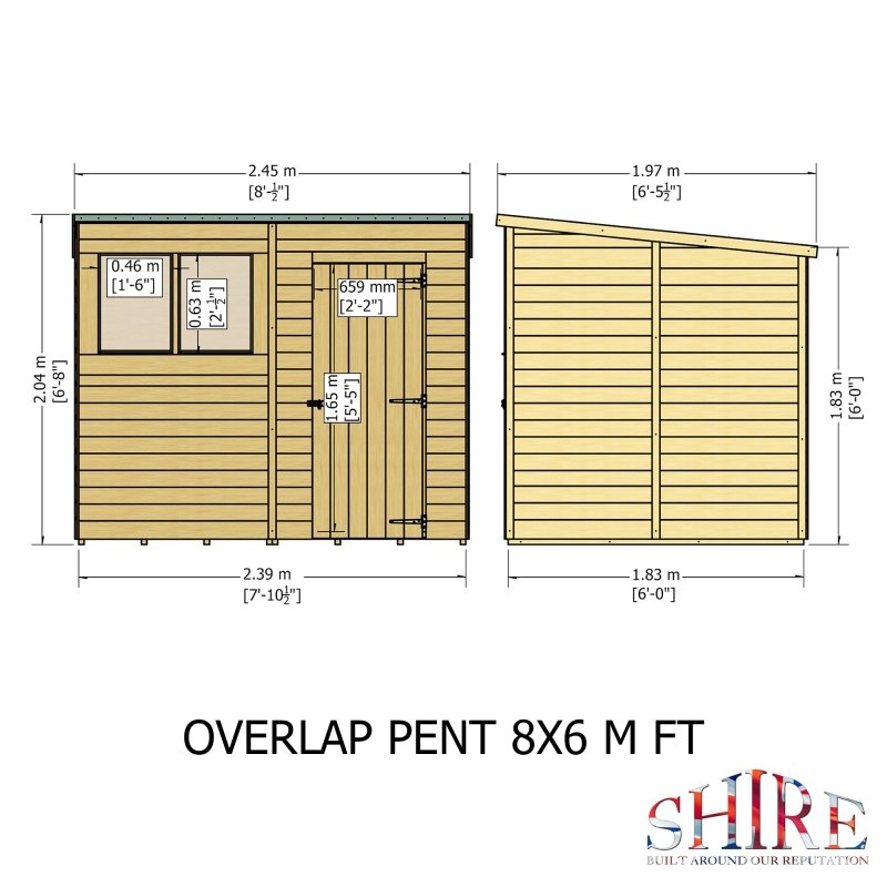 Shire DT Overlap Pent Shed 8x6 - Willow Woodhouse