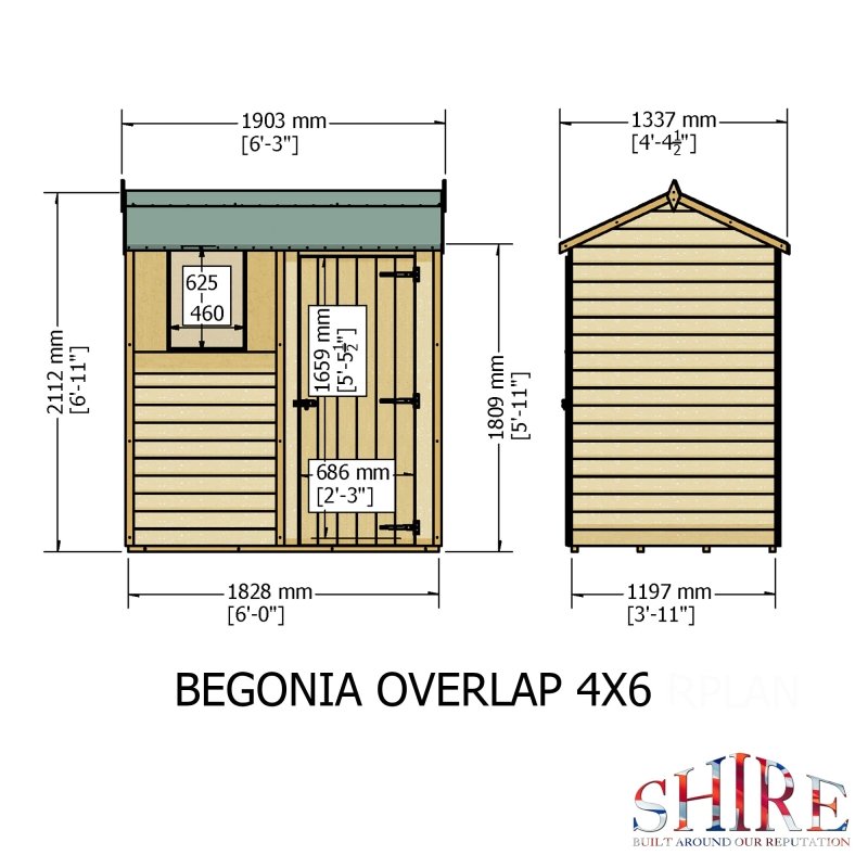 Shire DT Overlap Single Door Reverse Apex Shed 6x4 - Willow Woodhouse