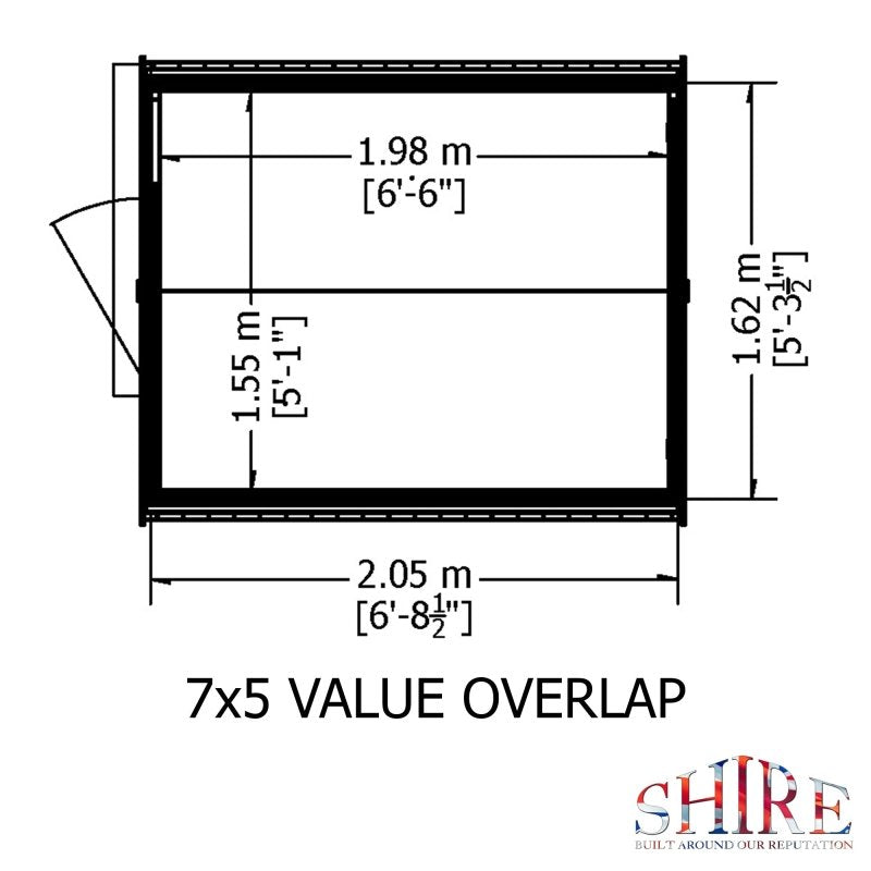 Shire DT Overlap Single Door Value Shed 7x5 - Willow Woodhouse