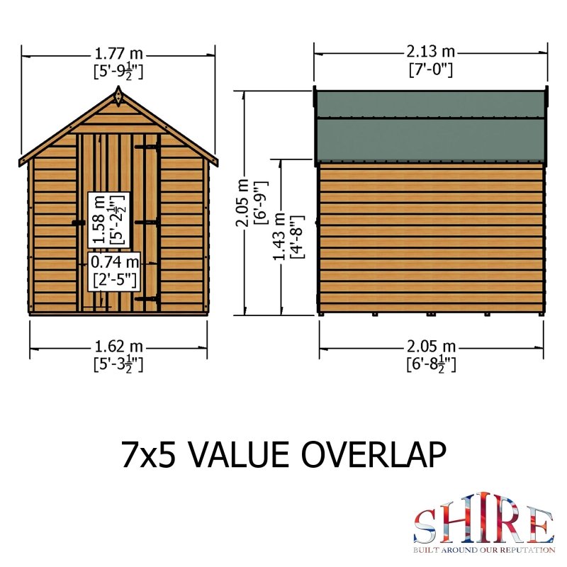 Shire DT Overlap Single Door Value Shed 7x5 - Willow Woodhouse