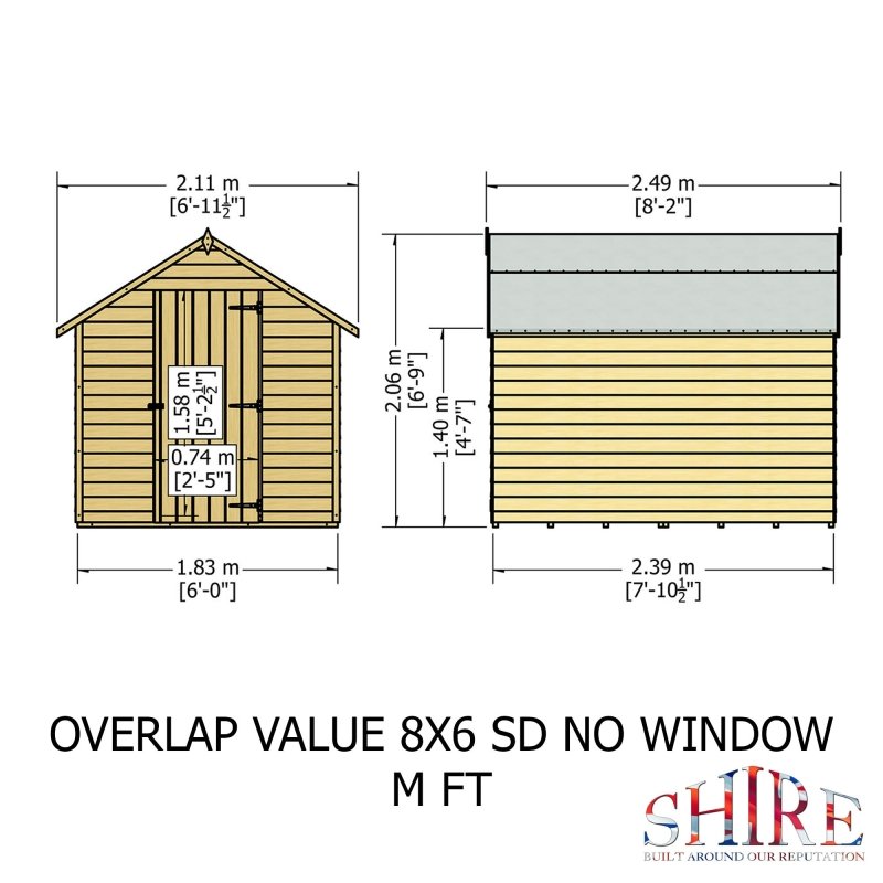 Shire DT Overlap Single Door Value Shed 8x6 - Willow Woodhouse