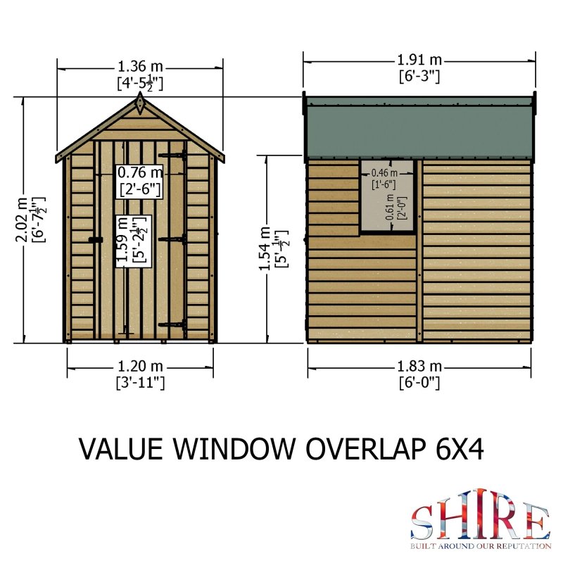 Shire DT Overlap Single Door Value Shed with Window 6x4 - Willow Woodhouse