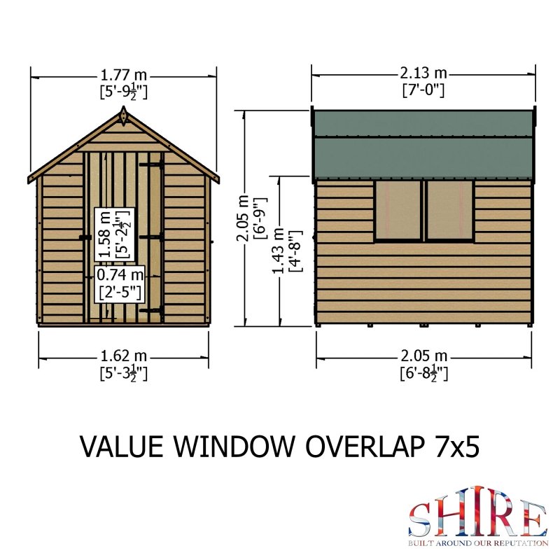 Shire DT Overlap Single Door Value Shed with Window 7x5 - Willow Woodhouse