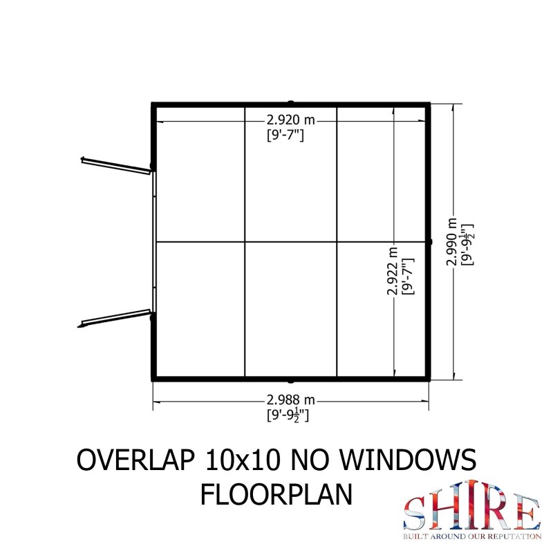 Shire DT Overlap Windowless Double Doors Shed 10x10 - Willow Woodhouse