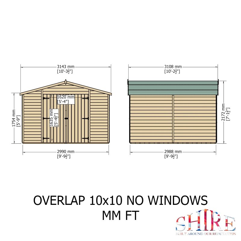 Shire DT Overlap Windowless Double Doors Shed 10x10 - Willow Woodhouse