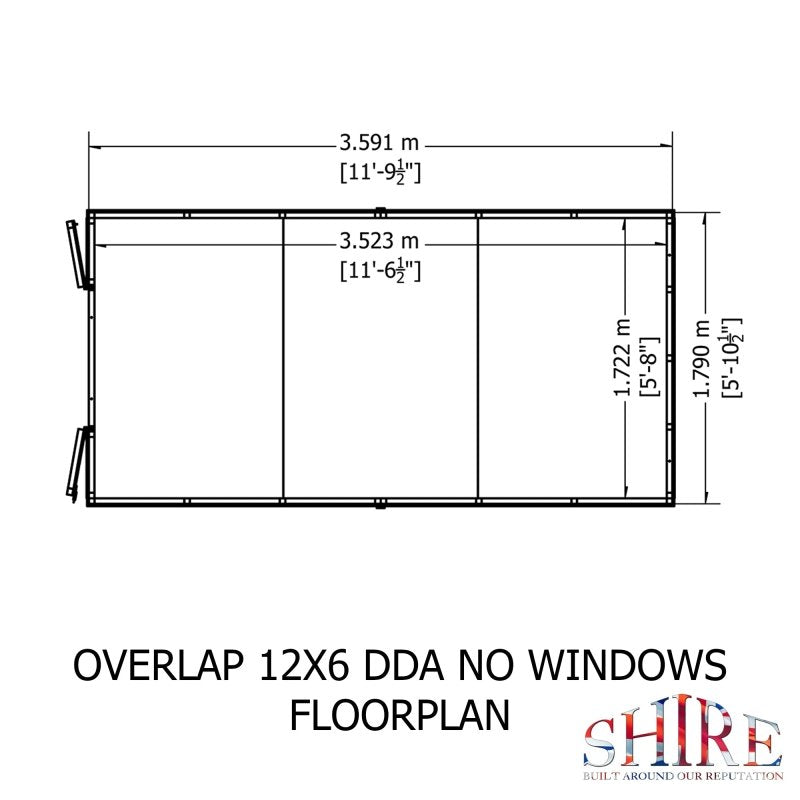 Shire DT Overlap Windowless Double Doors Shed 12x6 - Willow Woodhouse