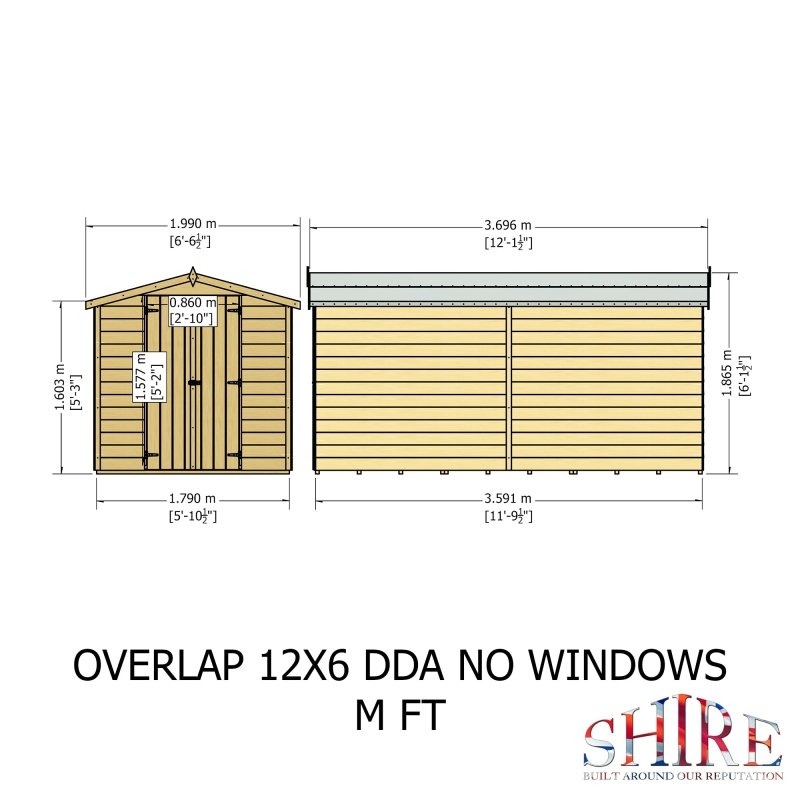 Shire DT Overlap Windowless Double Doors Shed 12x6 - Willow Woodhouse