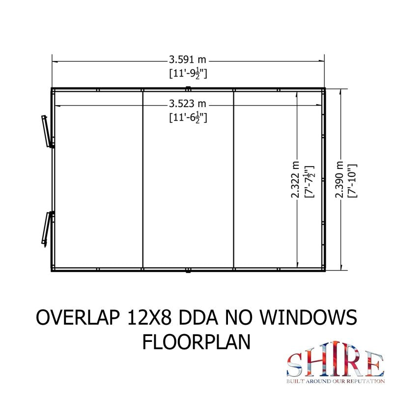 Shire DT Overlap Windowless Double Doors Shed 12x8 - Willow Woodhouse