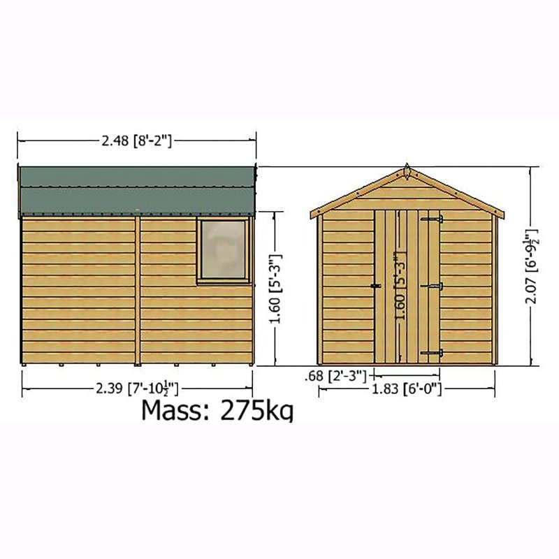 Shire Durham PT Shiplap Shed 8x6 - Willow Woodhouse