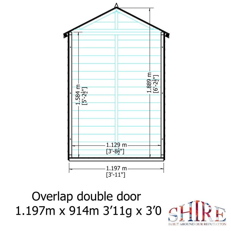 Shire PT Overlap Double Door Shed 4x3 - Willow Woodhouse