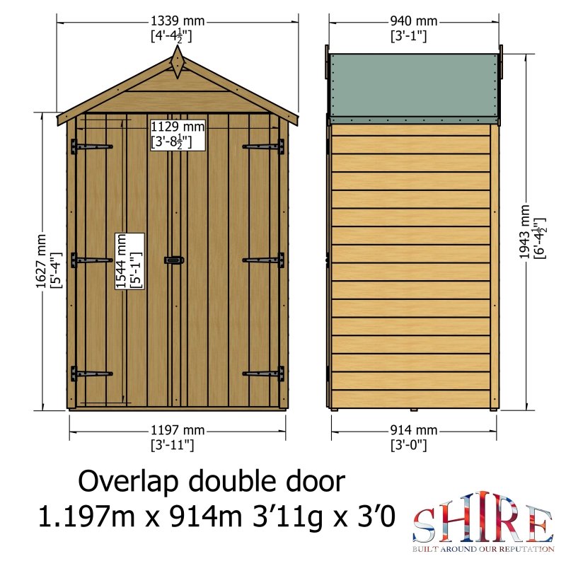 Shire PT Overlap Double Door Shed 4x3 - Willow Woodhouse