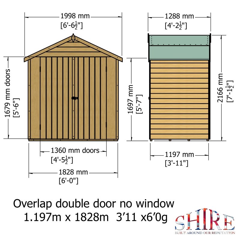 Shire PT Overlap Double Door Shed 4x6 - Willow Woodhouse