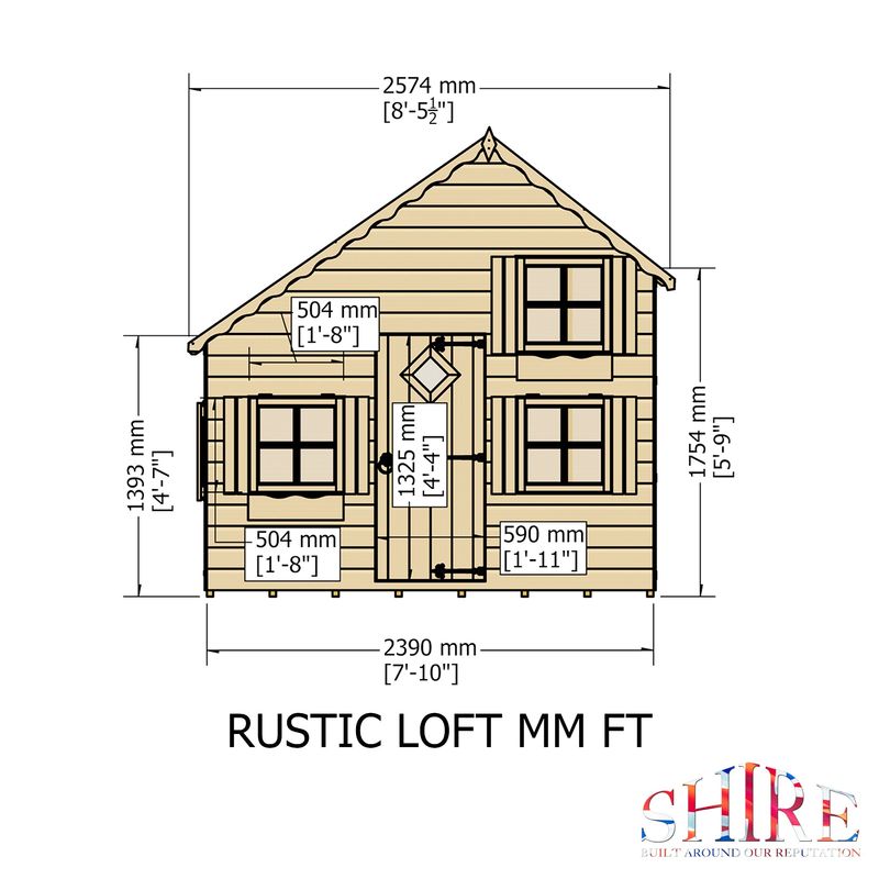 Shire Rustic Loft Wooden Playhouse 8x6 - Willow Woodhouse