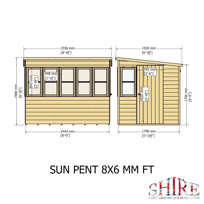 Shire Sun Pent Potting Shed 8x6 (Right door) - Willow Woodhouse